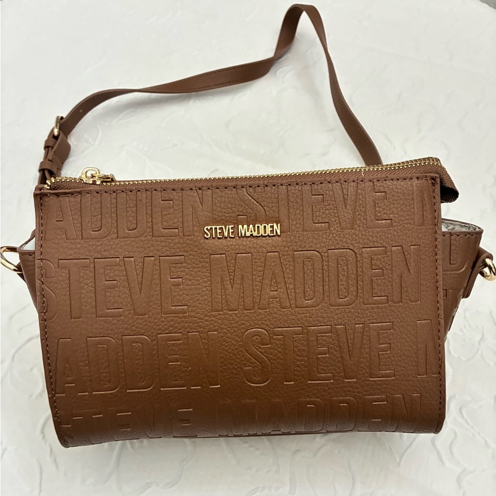 Steve Madden Embossed Logo Tan Crossbody Bag